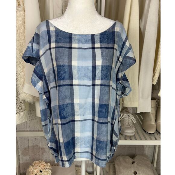 Vince Camuto Tops - Vince Camuto Women's Size M Blue Plaid Side Ruffle Casual Blouse  #0544